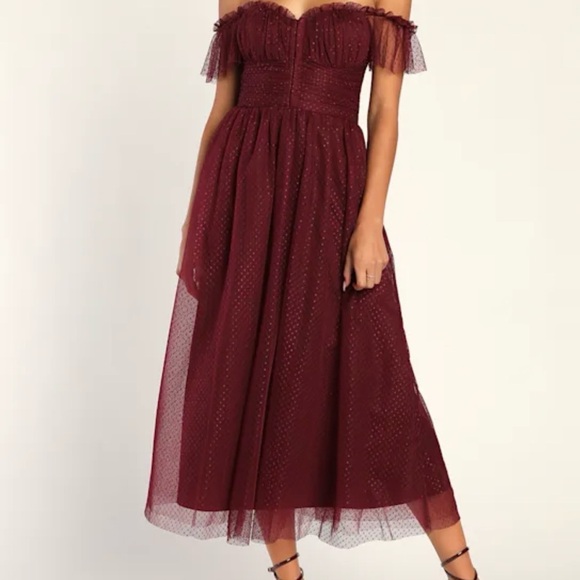 Lulu’s Regal Radiance Burgundy Tulle Bustier dress - Picture 4 of 4